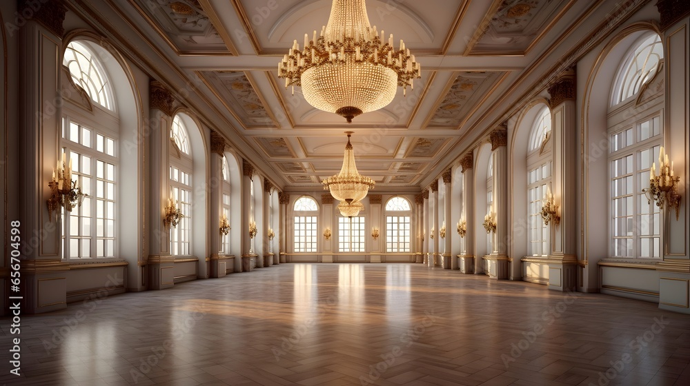 Luxury interior of the royal palace. 3D rendering.