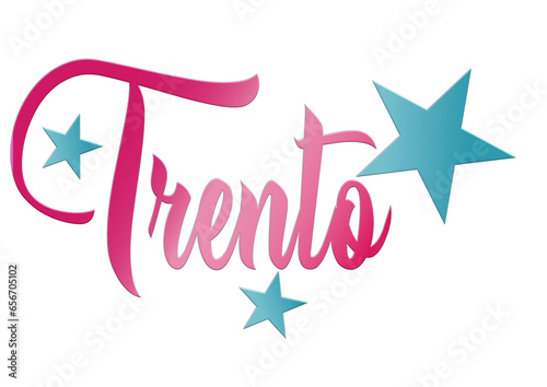 Trento -, city ​​name -word - Vector Graphics with stars - blue and pink color -ideal for websites, presentations, greetings, banners, cards, t-shirt, sweatshirt, prints, mug, Sublimation, Cricut