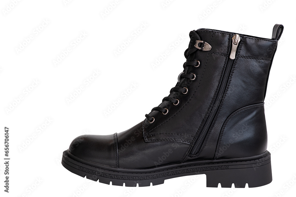 Women's black ankle boots isolated on a white background.
