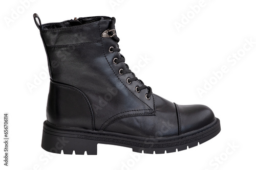 Autumn and winter women's black ankle boots isolated on white background.