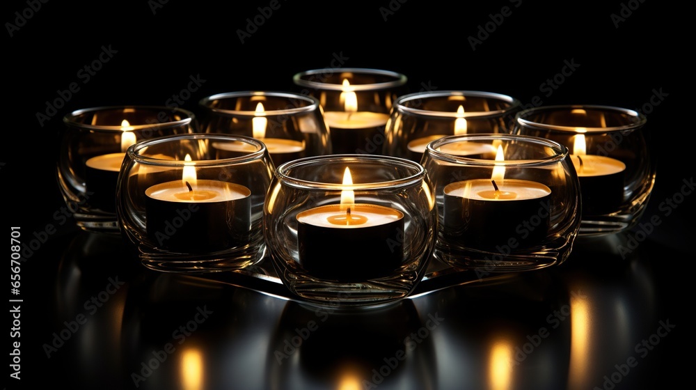 a group of lit candles sitting in a glass bowl on a table. generative ai a group of lit candles sitting in a glass bowl on a table. generative ai