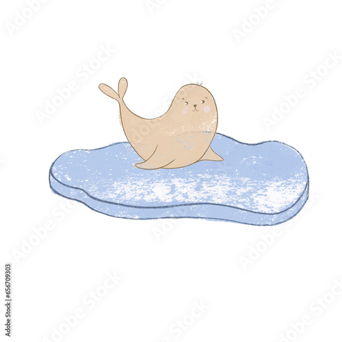 fur seal drawn with crayons, pictures drawn with oil pastels, sea inhabitants