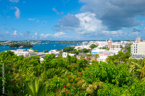 Fotografie Hamilton city aerial view and Hamilton Inner Harbour, from top of Fort Hamilton, Bermuda