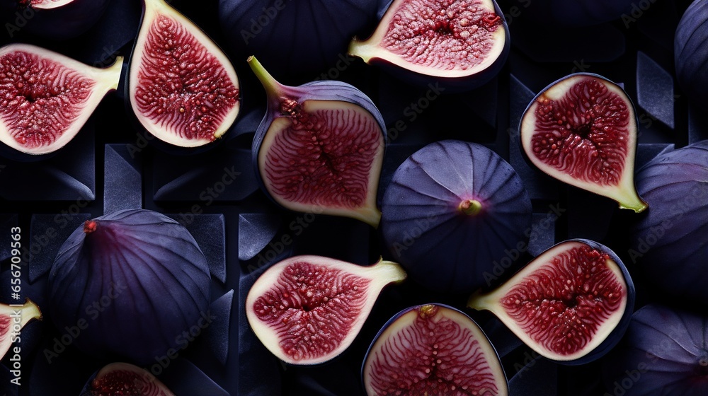 a group of figs cut in half on a table. generative ai a group of figs cut in half on a table. generative ai