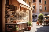 An evocative photograph that brings into focus the intricate swirls and rich flavors of Gelato, set against the lively backdrop of an Italian gelateria. The blurred visions of a sunlit Roman piazza