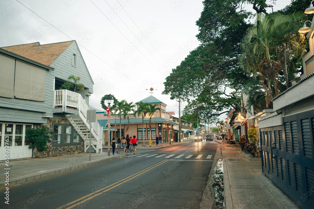 LAHAINA, HI dec 2020 Old Lahaina storefronts on the Lahaina, Maui