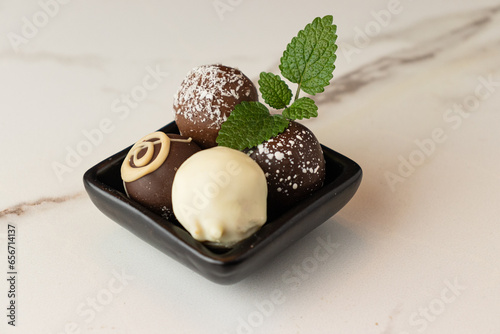 Canvas Print homemade chocolate truffles of various flavors