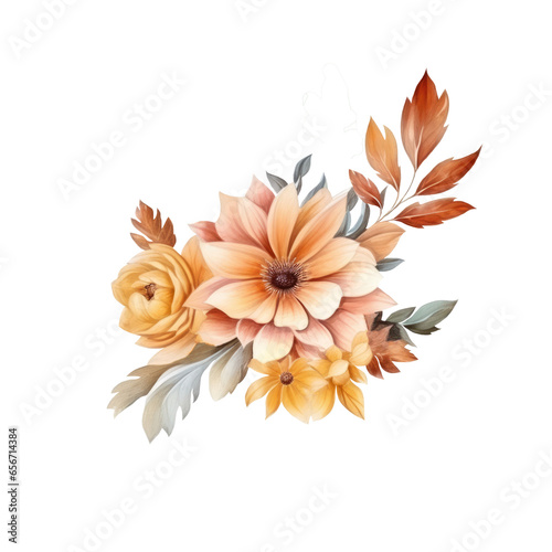 Autumn flowers bouquet in a watercolor style. Floral and leaves bouquets arrangements. AI