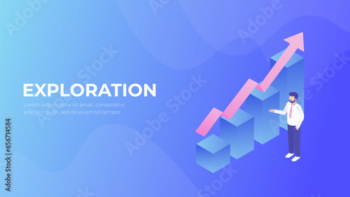 Growth graph business illustration. Crypto or blockchain modern vector. Financial technology concept. Businessman 3d isometry.
