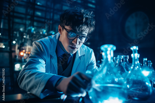 Young smart scientist at work