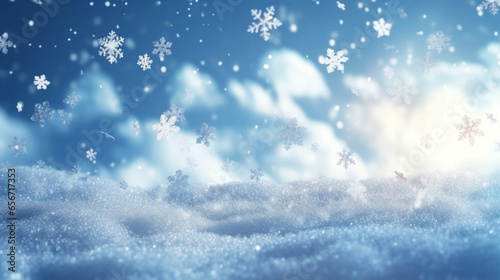 Arrière-plan de conception graphique et création avec neige et flocons de neige. Ambiance froide, hivernale, festive.  © FlyStun