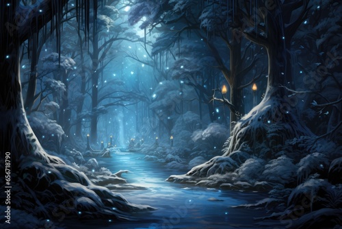 "Enchanted Winter Forest: Nature's Frosty Fairytale" AI generated.