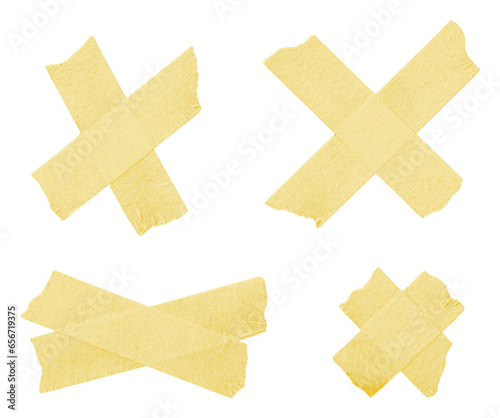 Collection of adhesive tape pieces on transparent background, crosses, png, extracted, isolated