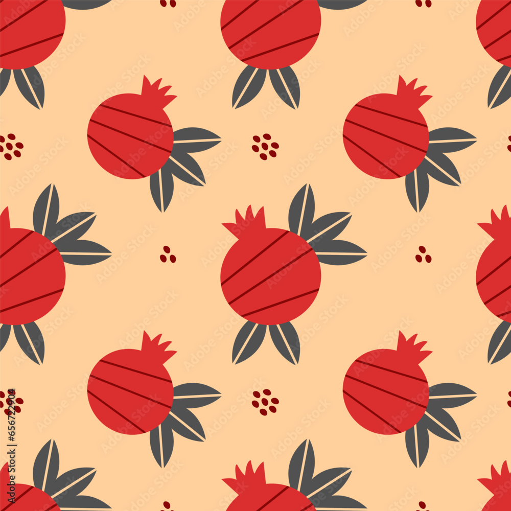 Obraz premium Seamless vector pattern with abcstract red pomegranates. Modern concept for fabric and paper, surface textures.