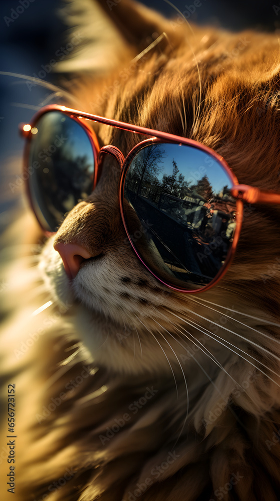 Cool Looking Cat with Sunglasses on the Beach