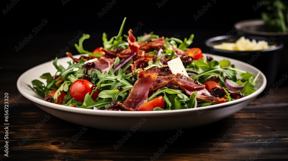 a salad with bacon, tomatoes, lettuce and cheese. generative ai a salad with bacon, tomatoes, lettuce and cheese. generative ai