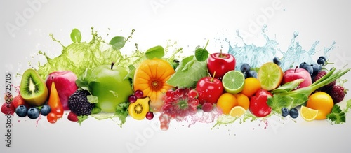 Creating a collage with fresh fruits and vegetables showcases the concept of colorful food