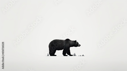  a black bear walking across a snow covered field with trees. generative ai