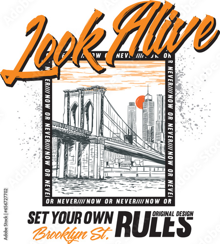 brooklyn köprüsü, new york Brooklyn city, illustration köprü, moda tişort baskı