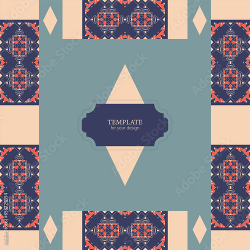 Template for your design for packaging, boxes, banner and print design. Design with ornament for decoration. Vector.