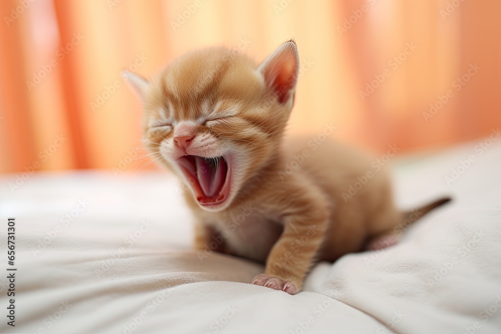 very tiny newborn kitten tired an yawning (generative AI)
