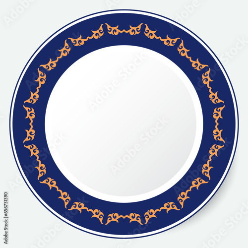 Round Frame, workpiece for your design. Ornamental elements and motifs of Kazakh, Kyrgyz, Uzbek, national Asian decor for plate, textile and print design. Circle frame. Vector. 