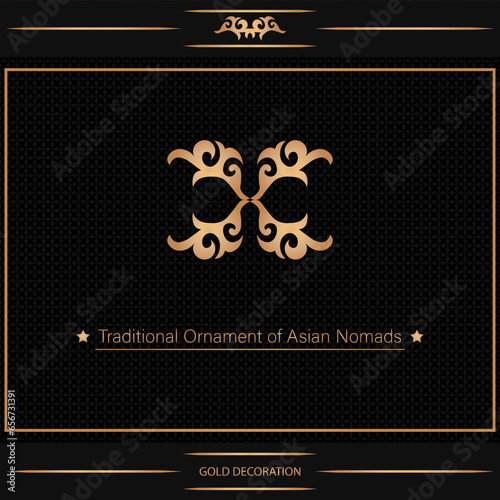 Decorative asian ornamental elements with motifs of Kazakh, Kyrgyz, Asian decor for borders, textile, plate, tile, and print design. Workpiece for your design. Oriental gold Pattern.