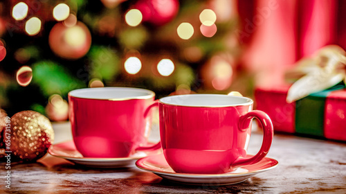 Cozy Cups of Christmas Coffee and Tea Warm Hearts During the Advent Season's Joyful Festivities Wallpaper Digital Art Background Cover Magazine