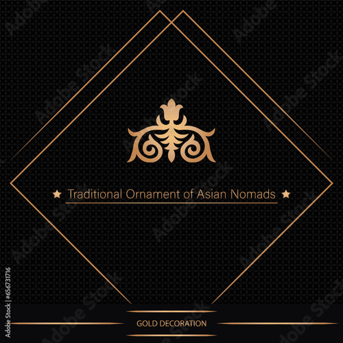 Decorative asian ornamental elements with motifs of Kazakh, Kyrgyz, Asian decor for borders, textile, plate, tile, and print design. Workpiece for your design. Oriental gold Pattern.