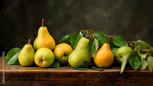 Still life with pears on a wooden background Generative Ai