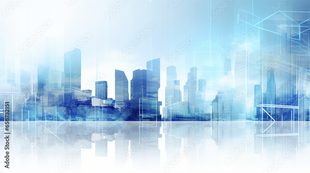 Business buildings, city, blue abstract background