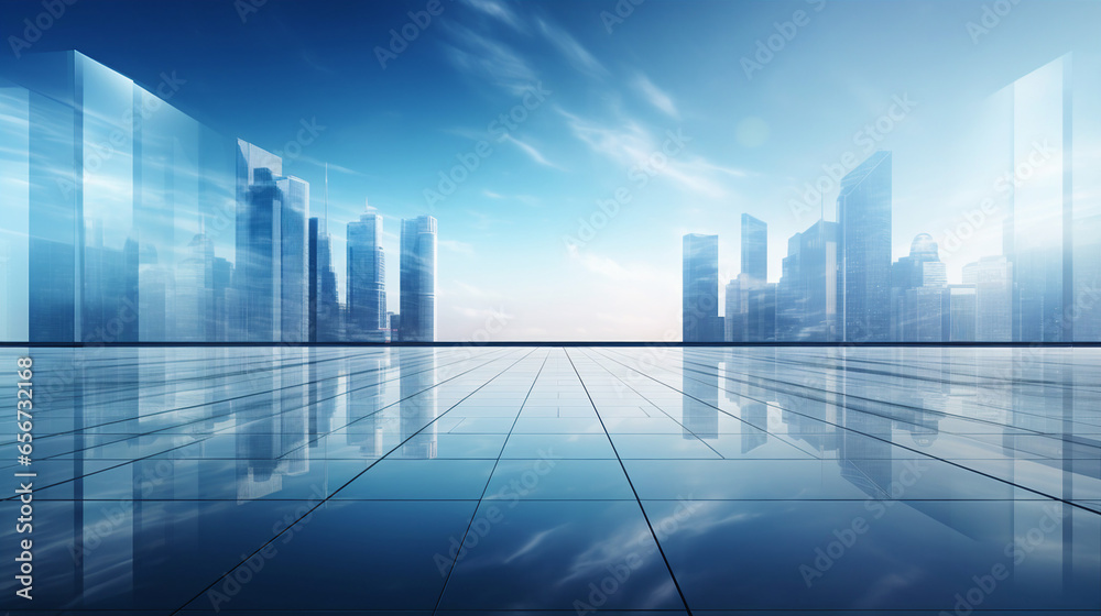 Business buildings, city, blue abstract background Business buildings, city, blue abstract background