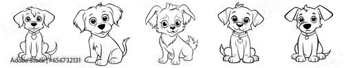 Cute dog or puppy - simple thick lines  kids preschool children cartoon coloring book pages. Generative AI 