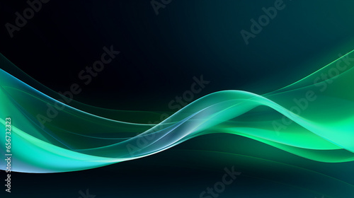 Green waves, abstract blue background