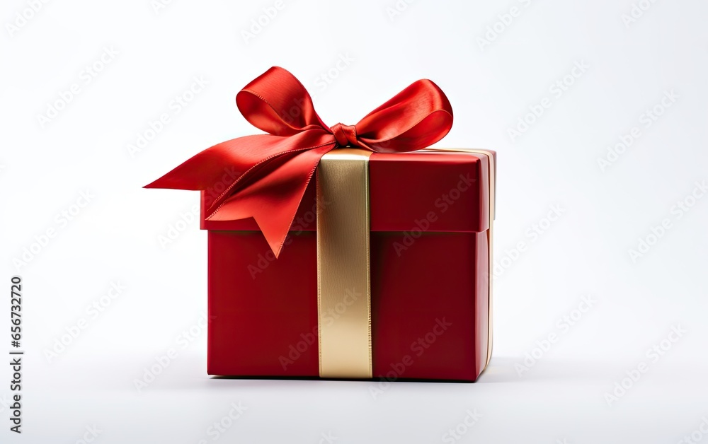 Beautifully wrapped red Christmas present on a white background Beautifully wrapped red Christmas present on a white background
