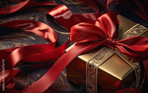 Red and gold wrapped Christmas gift box