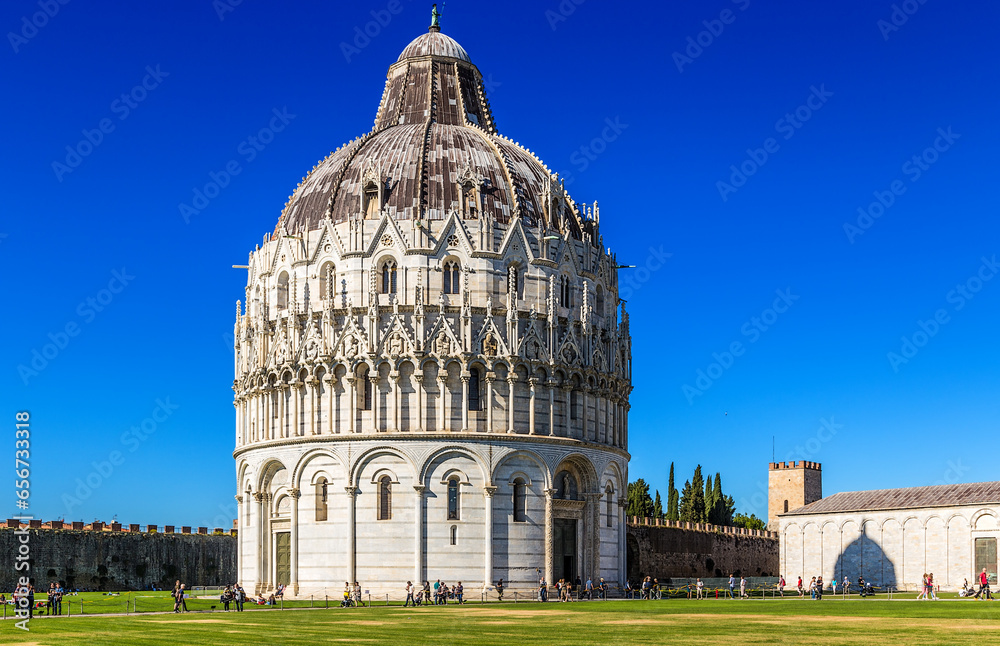 Pisa, Italy. Baptistery of St. John in Piazza dei Miracoli. (1152 - 1363). The largest baptistery in the world