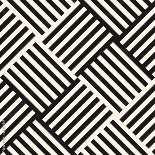 Vector geometric lines seamless pattern. Modern vector texture with stripes, squares, quirky lines, wicker surface. Abstract black and white linear graphic background. Retro sport repeat geo design