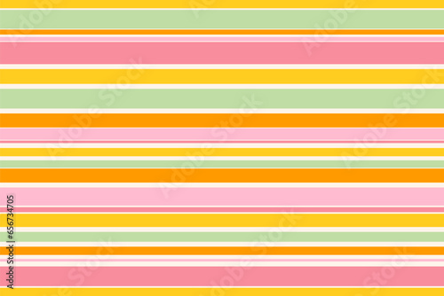 Horizontal stripes seamless pattern in bright summer colors. Retro 80-90's fashion style background. Vector colorful lines. Abstract geometric design template. Repeat texture for decor, wrapping paper