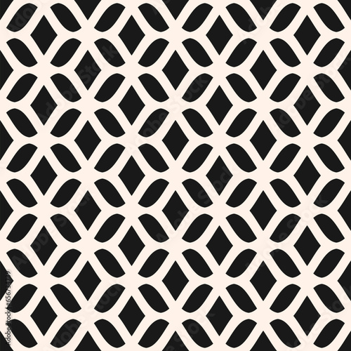 Vector mesh seamless pattern. Abstract minimal background with curved lines, wavy shapes. Monochrome texture of mesh, lace, weaving, net, lattice. Black and white ornament. Simple repeated geo design
