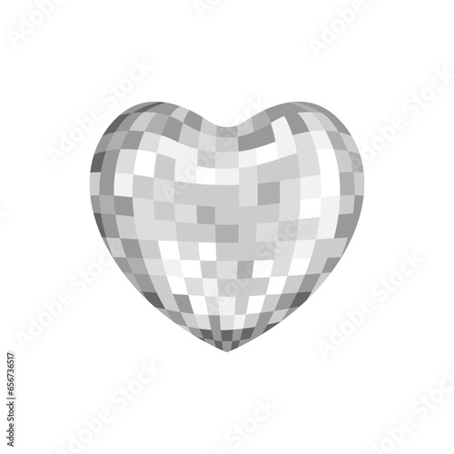 Silver heart shaped disco ball on isolated background. Vector flat illustration. Template for greeting cards, posters