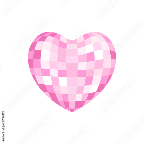 Pink heart shaped disco ball on isolated background. Vector flat illustration. Template for greeting cards, posters