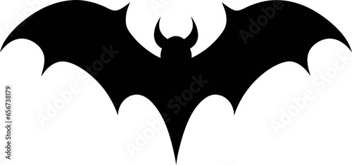 Black flying bat silhouette shape with sharp points and outstretched wings, with distressed grunge texture