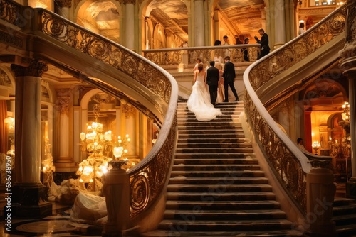 At a big opera ball in luxury architecture. photo