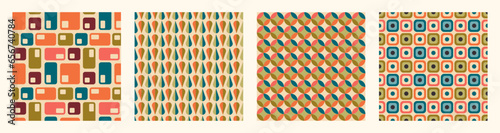 Set of Aesthetic mid century printable seamless pattern with retro design. Decorative 50`s, 60's, 70's style Vintage modern background in minimalist mid century style for fabric, wallpaper or wrapping