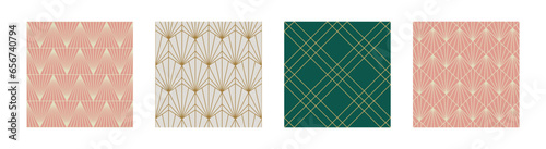 Set of Vintage Art Deco Seamless Pattern. Line art geometric gold shapes. Modern ornaments vector illustration. Gatsby retro elegant background for fabric, wallpaper or wrapping