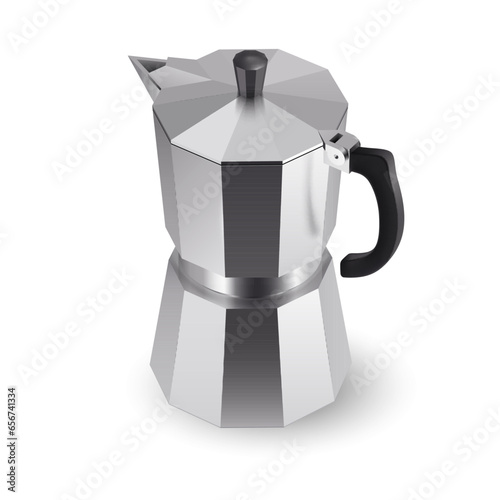 Italian geyser coffee maker a la moka on white background. Illustration of coffee pot for making espresso coffee on White Background