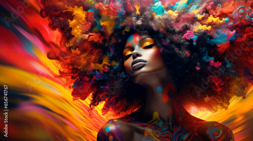 black afro woman psychedelic colorful abstract background