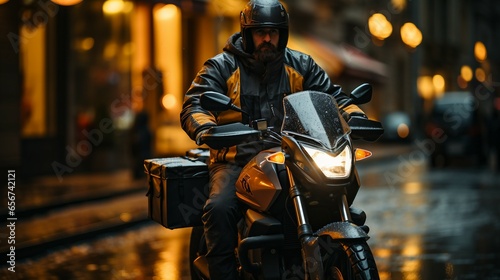 Delivery Rider Navigating City Streets photo