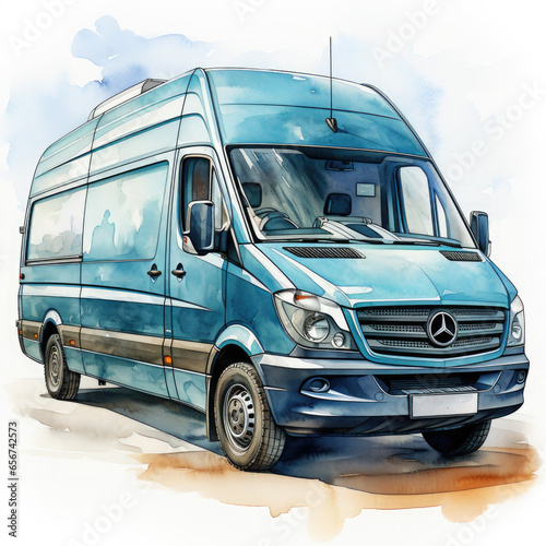 Watercolor Van, clipart Illustration, Generative Ai